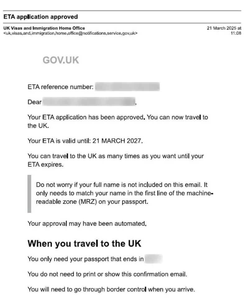 Unitedkingdom eVisa sample
